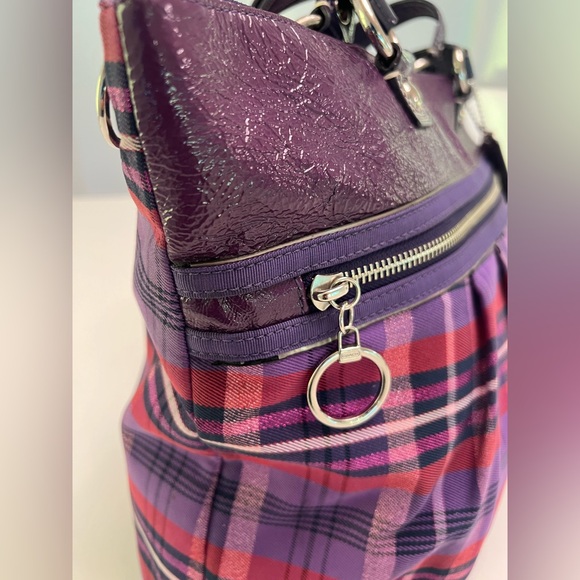 Coach Y2K Poppy Collection Tartan Canvas Purple Plaid Graffiti Tote/Shoulder Bag - Picture 7 of 16